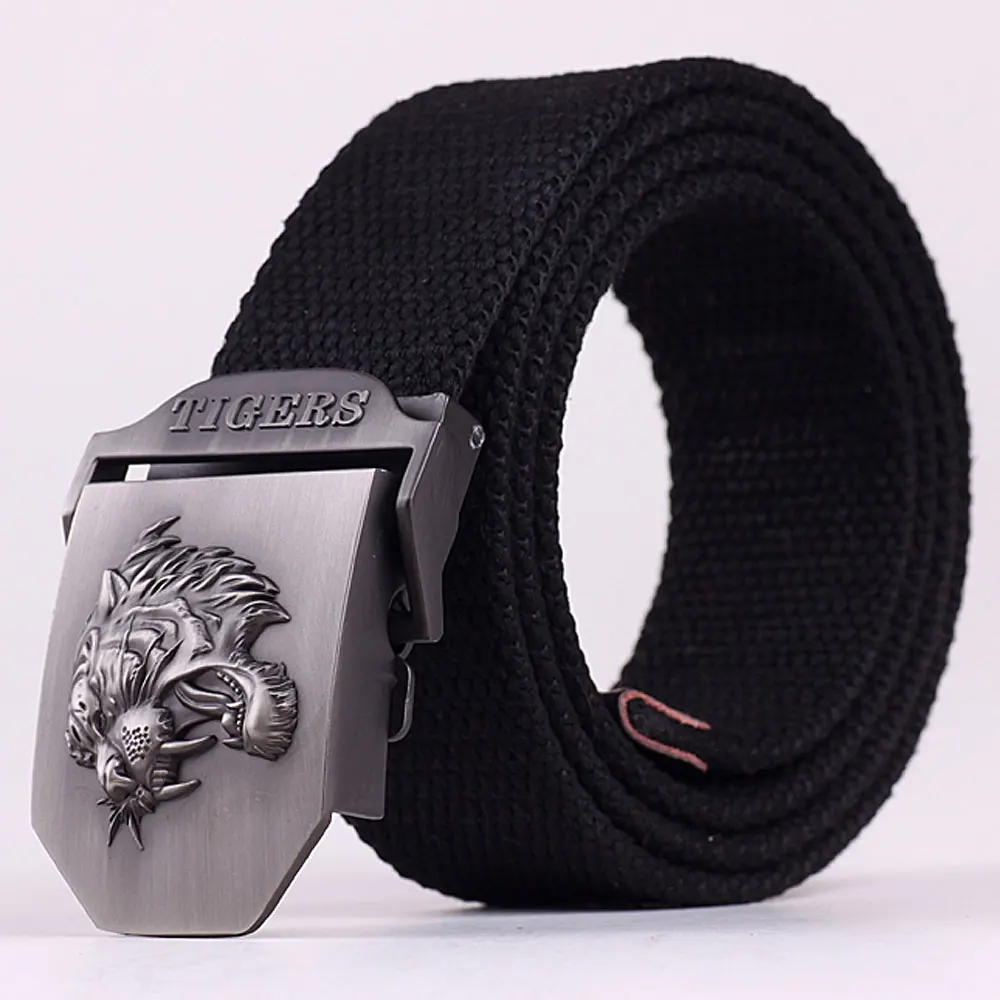 Модные брезентовые ремни премиум класса с металлическим драконом, мужской ремень с пряжкой, мужской ремень 110-140 см, MB009 - Цвет: Style2 Black