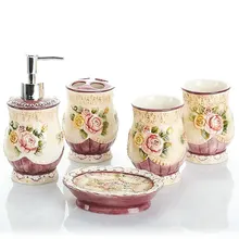 Принадлежности для ванной комнаты, керамическая посуда для ванной, набор для мытья ванной из пяти предметов, набор для мытья посуды с тиснением розы lo881050