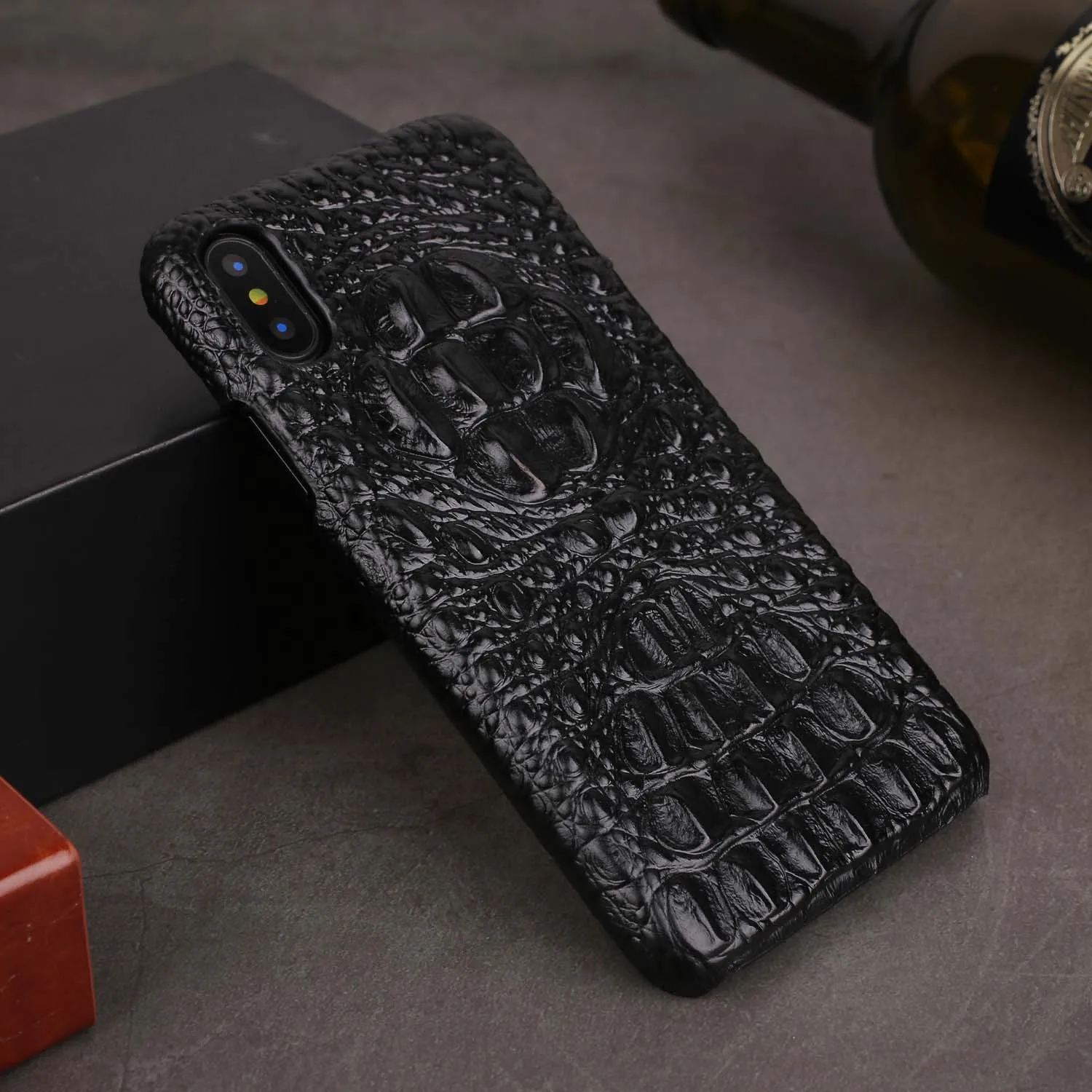 black Чехлы для телефонов Apple iPhone X XS Max XS XR, чехол с рисунком головы крокодила, чехол из натуральной кожи для iPhone 6 6S 7 8 Plus Funda - Цвет: black