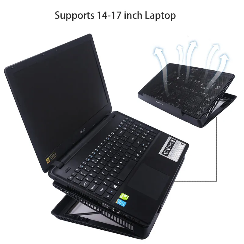 Preise 6 LED Fan Cooling Pad Aluminium Laptop Kühler Pad Ständer für 17 15,6 zoll USB Kühler Notebook Basis Halter Einstellbar geschwindigkeit