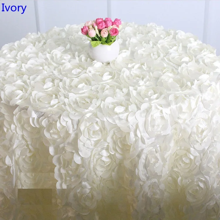 Различные цвета круглый стол ткань розетка вышивается покрытие стола 3D Роза цветок дизайн для Свадебная вечеринка в отеле круглый стол - Цвет: Cream