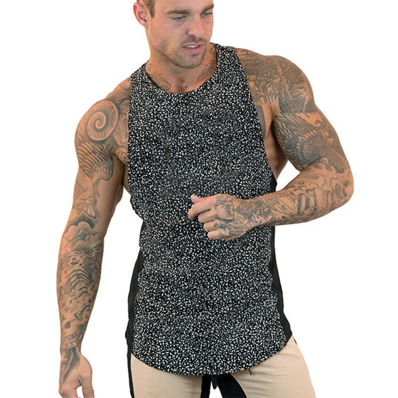 

2019 new men's bodybuilding vest gym fitness cotton vest comprehensive fitness clothing gold backless men's vest sports brand
