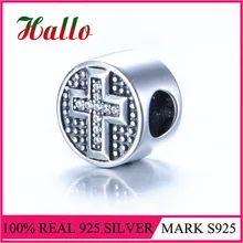 Чистый 925 пробы серебро Religon Крест Подвески Ясно Цирконий циркониевые Бусины Подходят браслет ювелирное изделие