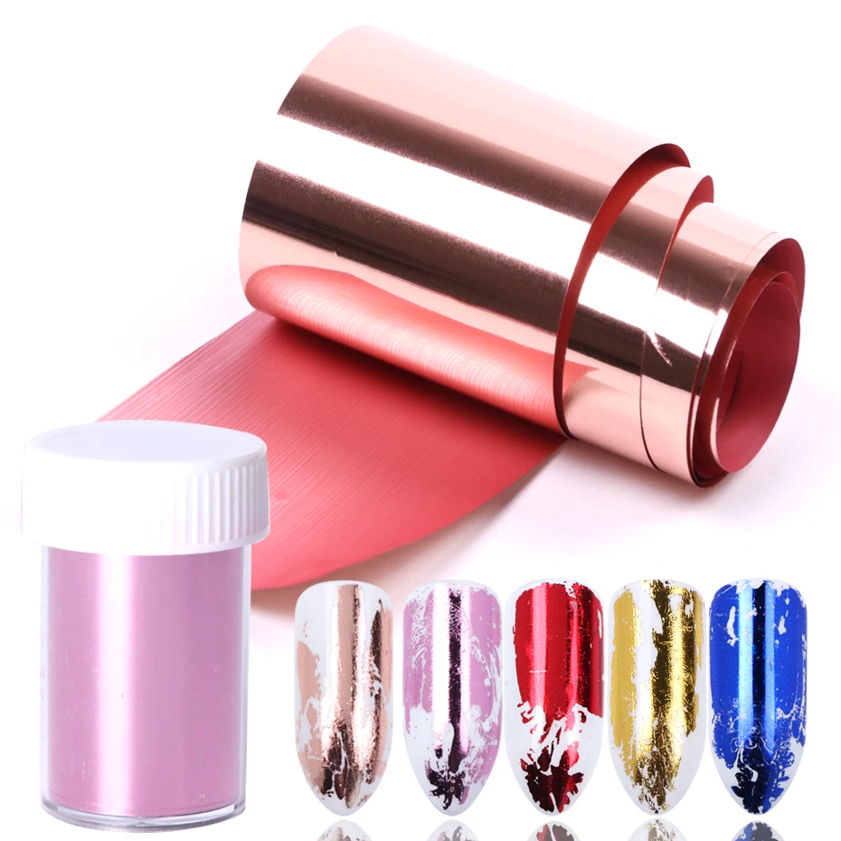 1Roll Metallic Nail Foil Sticker Rose Gold Sliver Laser Metal Transfer Slider Holographic Starry Adhesive Decal Manicure LA996-3