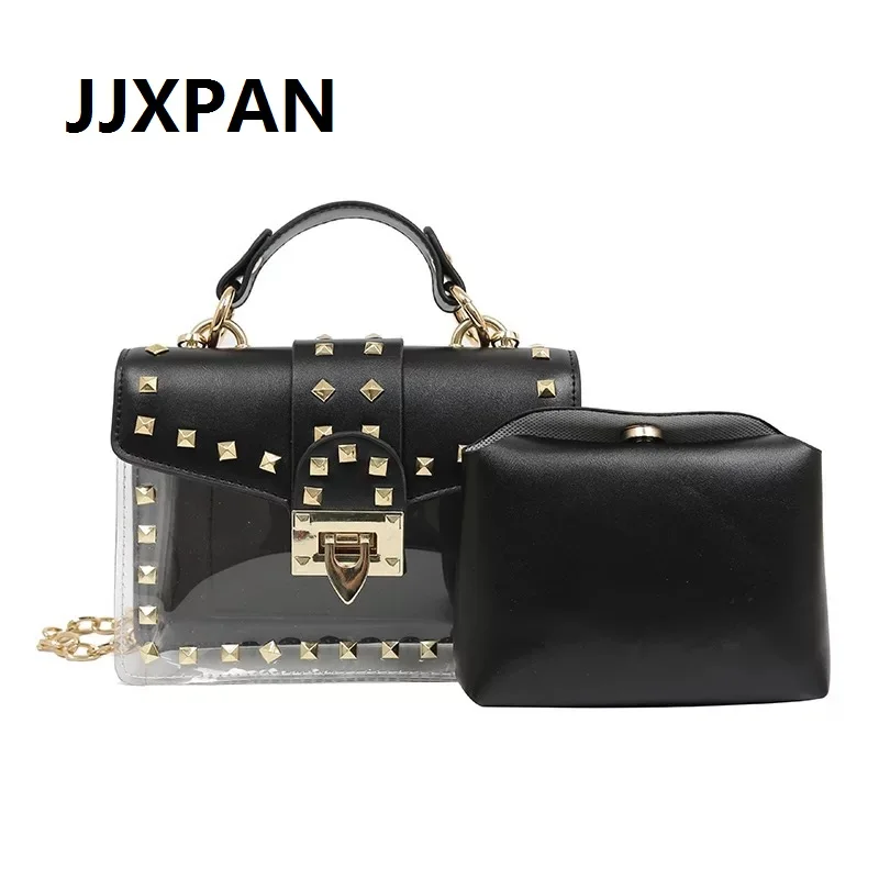 

Summer Rivet Handbag PVC Transparent Women Fashion bag Chain PU Leather Shoulder Bag Party Ladies Crossbody Messenger bags SAC