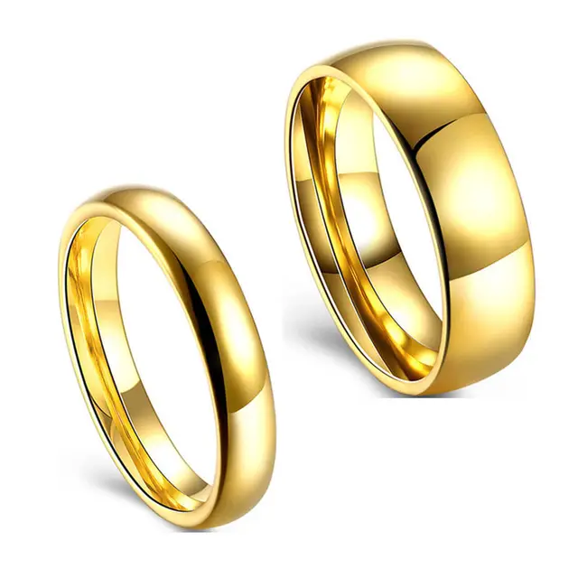 Romantic Wedding Rings For Lover Gold-Color Stainless Steel Couple Rings For Eng Romantic Wedding Rings For Lover Gold-Color Stainless Steel Couple Rings For Eng