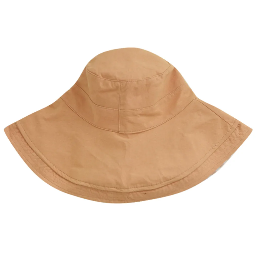 JAYCOSIN hat Women Casual Wide Brimmed Ladies Beach Hat Parent-child Outing Adult comfortable Cotton Hat - Color: Khaki