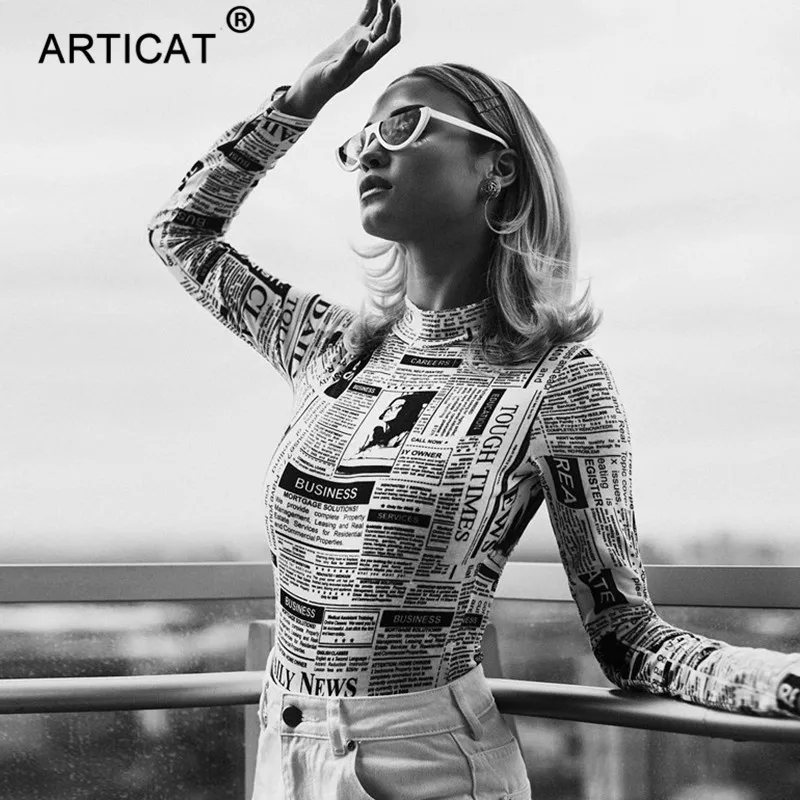 Женское боди с длинным рукавом Articat облегающее буквенным принтом и высоким