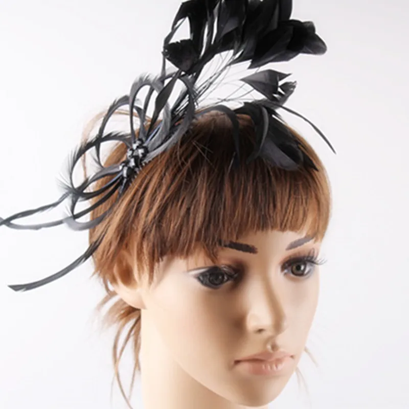 

Gril Black Feather Fascinator Hats Fashion Feather Hair Accessories Kentucky Derby Combs With Pearls Decoration Very Nice MSF062