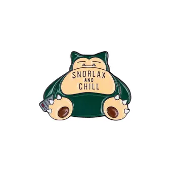 

Snorlax and chill pin cute badge relax laugh gift perfect fan-based art collection