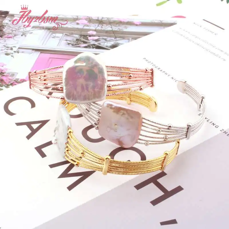 20mm Square Pearl Silver Gold Rose Bangle Fashion Jewerly Bracelet  Adjustbale 7