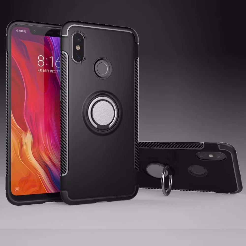

Anti-knock Soft Silicone PC Back Cover Case For Xiaomi Mi8 Mi 8 With Ring Bracket