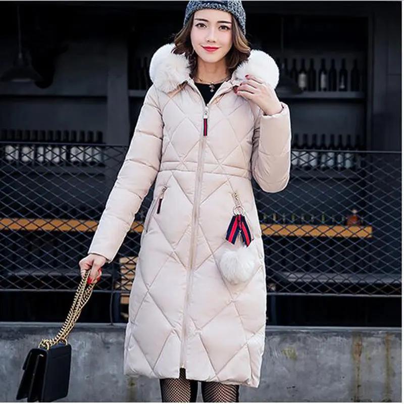 Femmes 2017 Outwear Manteau Plus La Fausse En À Mode Épais noir Manteaux D'hiver Veste gris army Blue Et Beige navy Ac143 Taille Capuchon Green Fourrure Femelle rouge blanc Nouveau Chaud Coton Pink Long light Col EHtrqEw