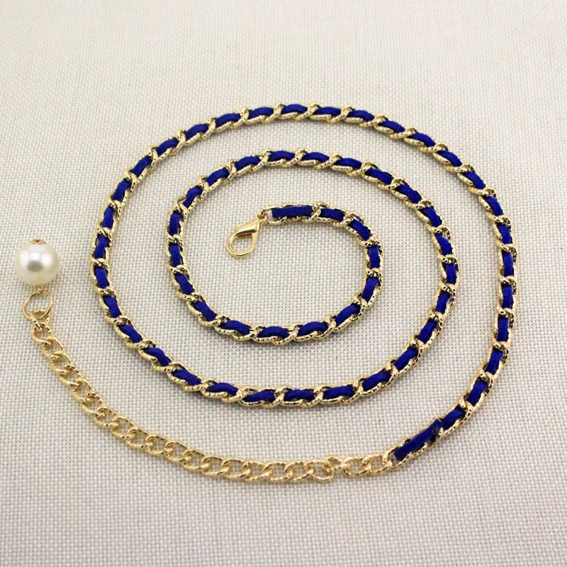 Модный пояс с металлической цепочкой для женщин и девушек, женские пояса для платья - Цвет: sapphire blue
