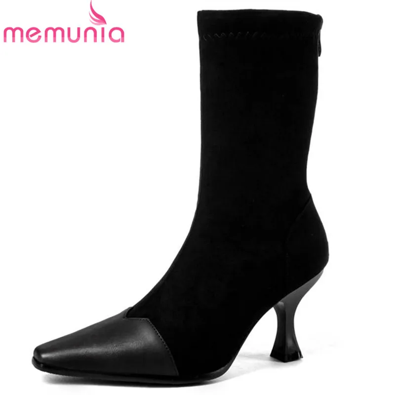

MEMUNIA 2018 newest square toe ankle boots women mixed colors autumn winter boots sexy high heels prom shoes fashion booties