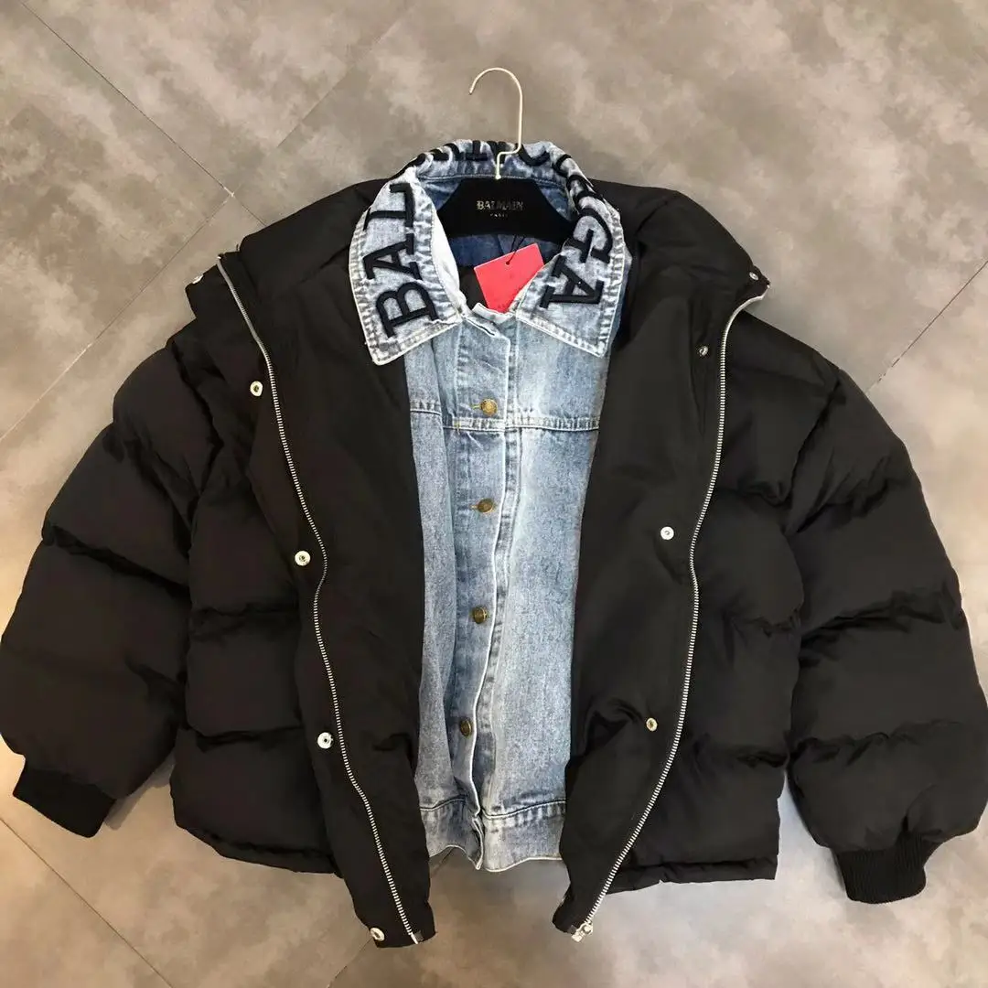Épais Nouvelle Parka Coton 2018 Rue Lettres Veste Couture Broderie Vêtements Tendance Hiver Denim 8qqX5f