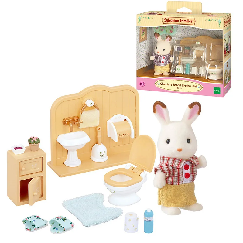 Sylvanian Families кукольный домик мебель фигурка игрушка куклы шоколадный кролик братец Набор для туалетных комнат Новинка#5015