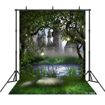 

Forest Castle Lake Fairy Tales Photography Backdrops Vinyl Cloth Backgrounds for Photo Studio Children Baby Shower Photophone