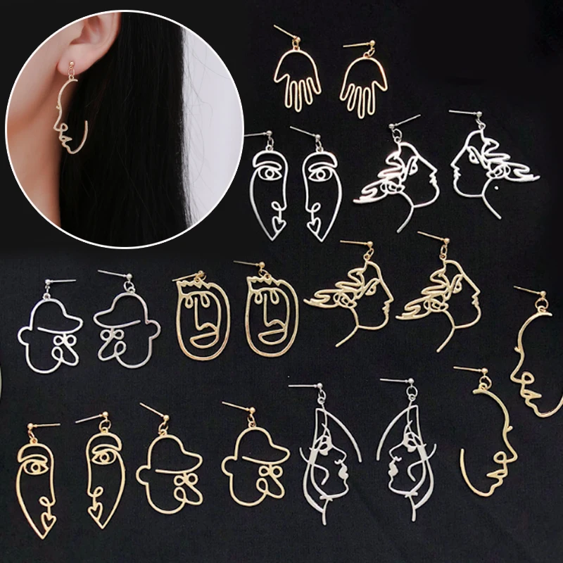 Drop Earrings 1 pair Long Hollow Out Hand Face Metal Fashion Punk Human Dangle Earring Retro Abstract Jewelry For Women | Украшения и