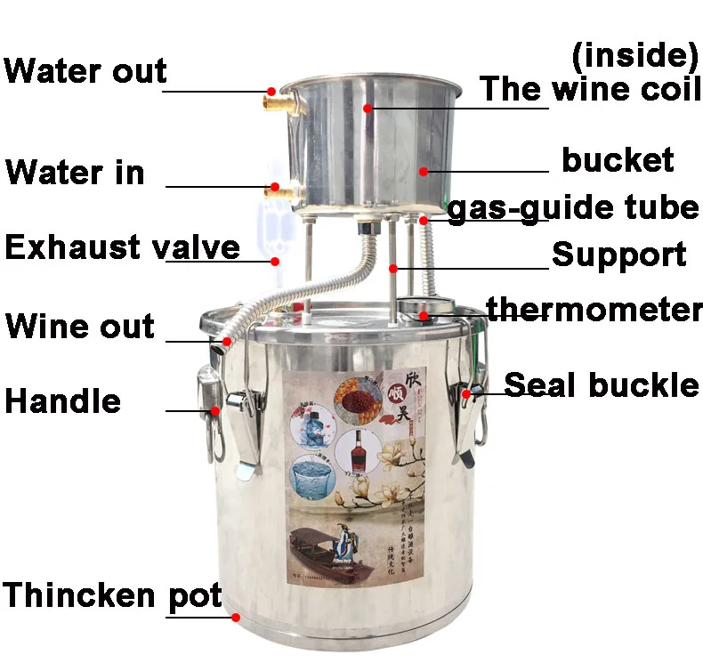 

10L 22L 36L 55L New DIY Home Distiller Alambic Moonshine Alcohol Still Stainless Copper Water Wine Essential Oil Brewing Kit