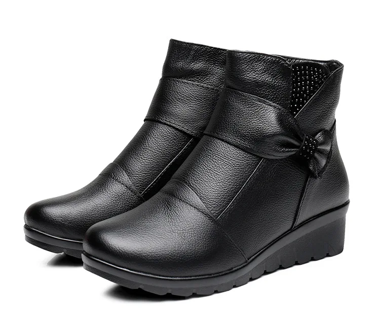 OUKAHUI/женские ботинки из натуральной кожи; сезон осень-зима; цвет черный, коричневый; женские кожаные полусапожки на плоской подошве и низком каблуке; ботинки с боковой молнией