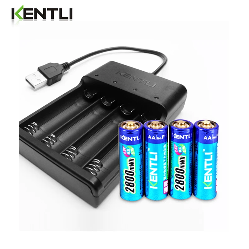 8pcs KENTLI AA 1.5v 3000mWh Li-polymer li-ion polymer lithium rechargeable battery + 4 slots Ports USB smart Charger