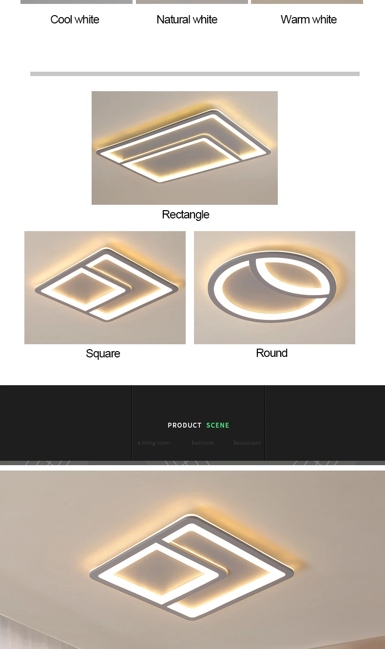 NEO Gleam серый цвет Современные светодиодные потолочные лампы для гостиной спальни Кабинета прямоугольник/Круглый/квадратный потолочный светильник 90-260 в