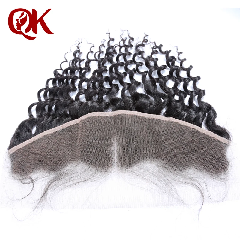 QueenKing Hair Pre Plucked 13x4 Lace Frontal With Baby Hair Peruvian Remy Human Hair Deep Wave Natural Black Lace Front Closure