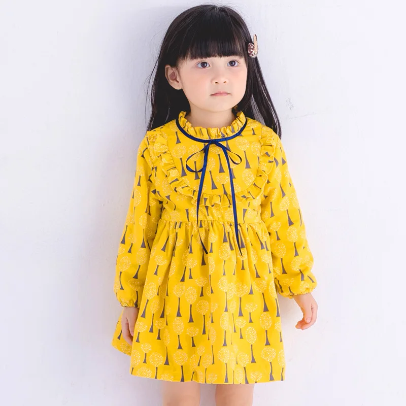 Girls Court Dresses Long Sleeve 2017 Spring Kids Dress for Girls Clothes Enfant Striped Print Yellow