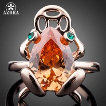 AZORA Sparkling Rose Gold Plated Big Pear Cut Citrine Zircon Fancy Jewelers Frog Ring TR0103
