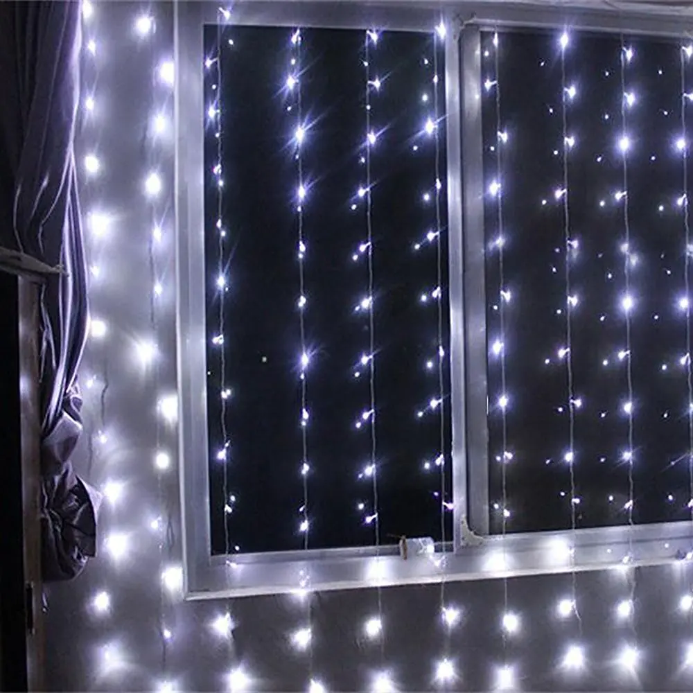 Фото СВЕТОДИОДНАЯ Гирлянда-занавес в виде сосулек 3*3 м 304LED, рождественское свадебное украшение, светящаяся строка, светильник s №3