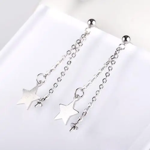 

925 Sterling Silver Semi Mount Women Earrings for 6mm Pearl or Round Bead Stars Party Fine Jewelry White Gold Color DIY Stone