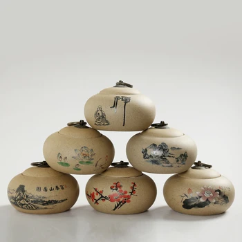 

300ml Chinese Ceramic Pottery Handpainted Lotus Home Storage Organization Jar | for Storage Coffee Bean Tea Candy Jams Spices