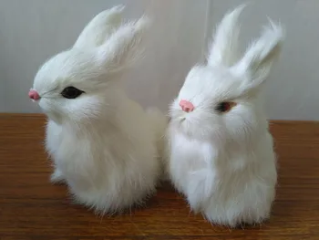 

simulation white rabbits one lot/2 pcs plastic&real furs about 7x7x11cm rabbit model handicraft prop home decoration gift d2350