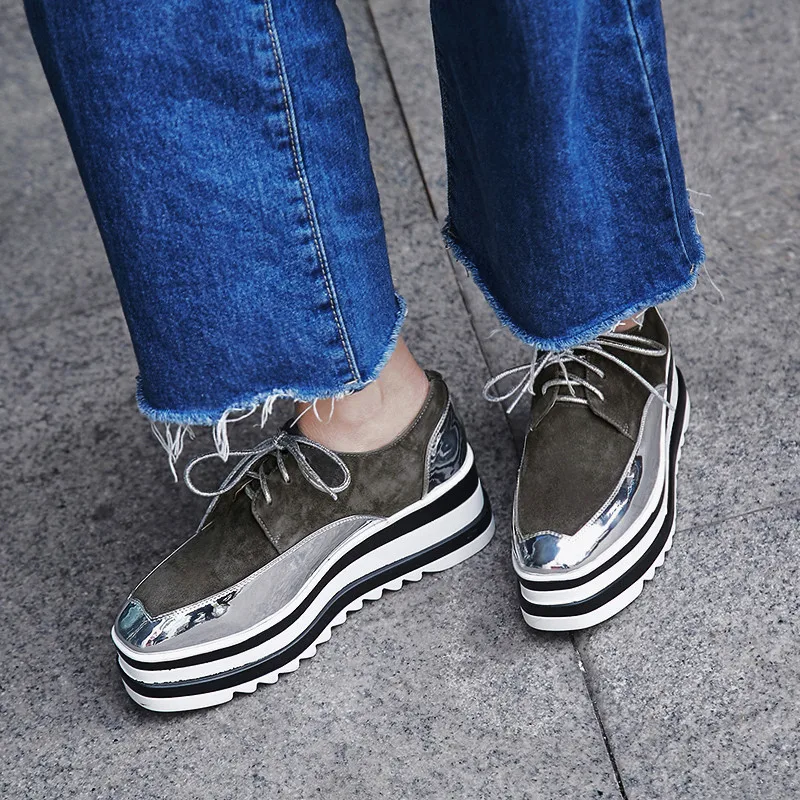 Dames Hauts 2018 Talons Black forme gray Femmes Chaussures Haute Printemps Plate Pompes Qualité Daim Naturel En A0RPxx