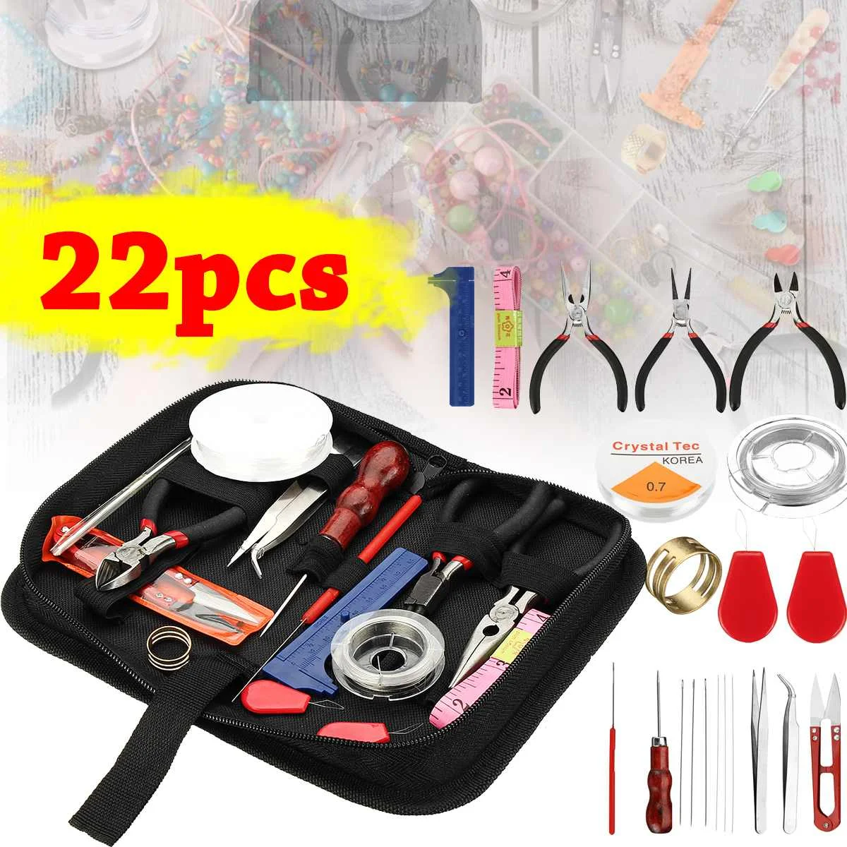

22Pc/set DIY Jewelry Making Tools Kit Jewelry Pliers Beading Wire Set Repair Tools bag DIY Craft