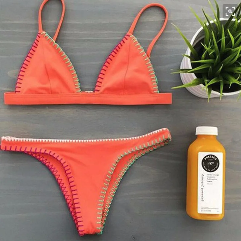 

2017New manual knitting Bikini Women Bikini Set Swimsuit Brazilian Crochet Bikinis Swimwear Orange Bathing Suit Maillot De Bain