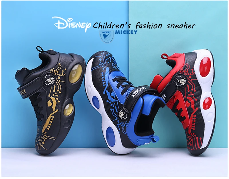 Disney/детская повседневная обувь; спортивная обувь для мальчиков и девочек с Микки; сезон весна-осень; дышащие кожаные кроссовки для детей; размеры 31-37