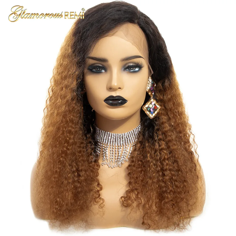 Brazilian Hair 1b 30 Ombre Color Kinky Curly Wigs Human Hair Lace
