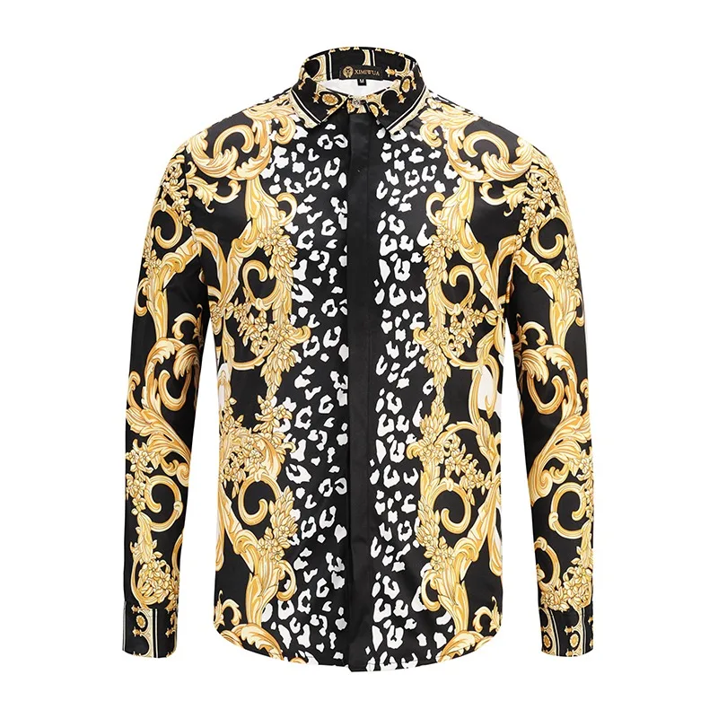 

Brand New Luxury palace Men Shirt Men's Fashion Dress Shirts slim fit Casual Long Sleeve Cotton Shirts 3D printing Shirt H9025