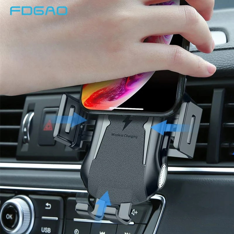 Fdgao Wireless Car Charger Mount Auto Clamping 10W Fast Charging Qi Phone Holder Air Vent For iPhone XS XR X 8 Samsung S10 S9 S8