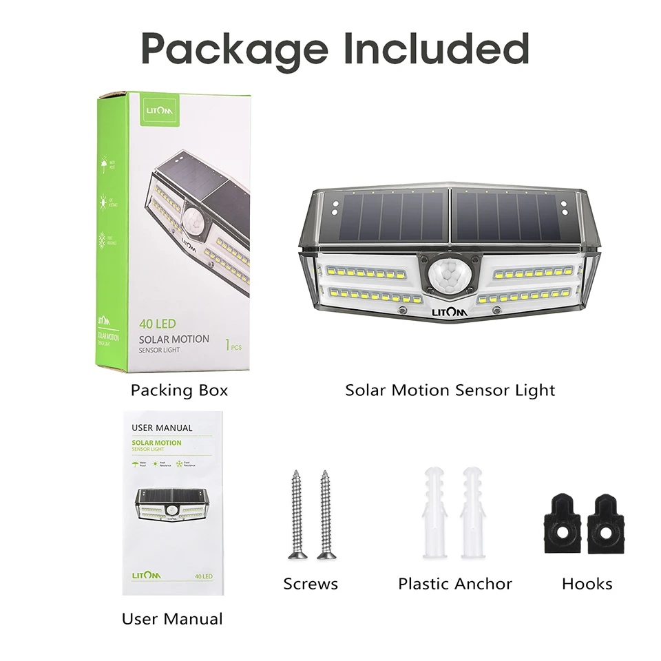 Litom CD180 Outdoor Motion Sensor Light 40 LED IP66 Waterproof Lamps (7)