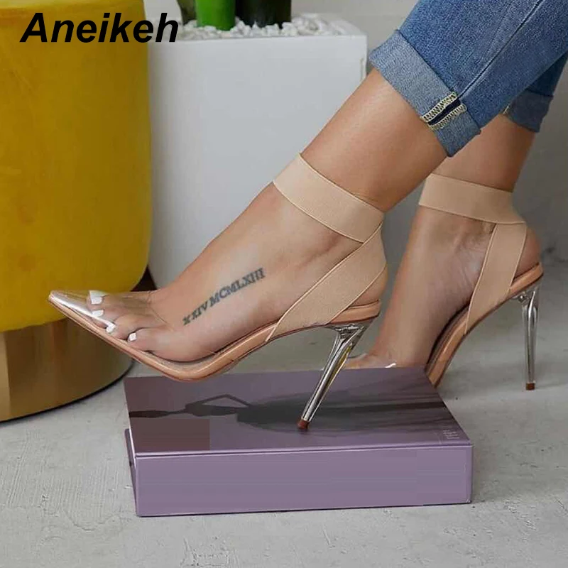 clear glass high heels