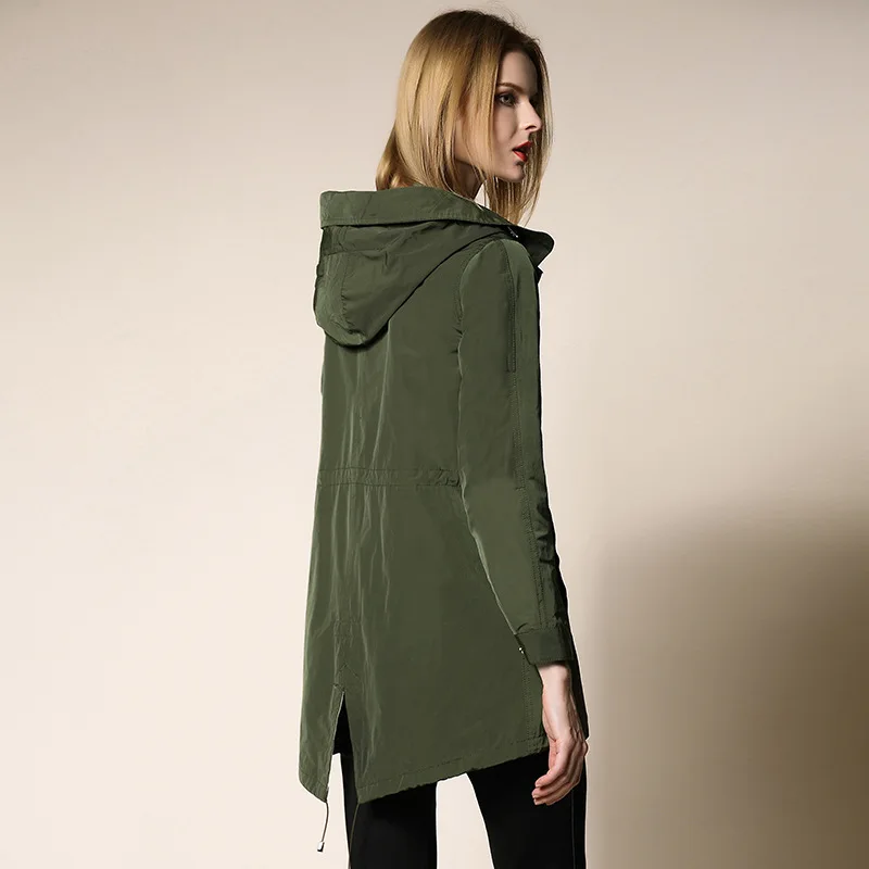 Taille Haute Grande Marque vent Veste Longue Nouveau Coupe kaki 2018 Section Lâche Automne Qualité Army Capuche Printemps Green Burdully Moyen Femmes À OgnqdYw
