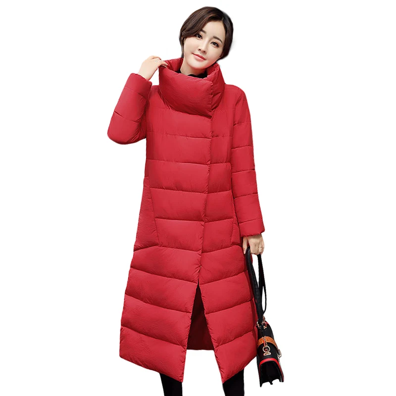 

New Fashion Thin Down Parkas Long Women Down Jacket Stand Collar Warm Autumn Winter Jacket Women Cotton Padded Jacket Female