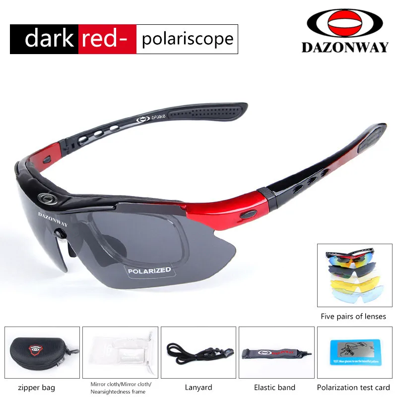 DAZONWAY поляризованные велосипедные очки, солнцезащитные очки для мужчин и женщин, ацетатная оправа, поликарбонат, 5 линз, UV400, очки для рыбалки, очки для бега - Цвет: CE1903BlackRed