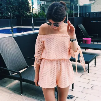 

BKLD Off Shoulder Rompers Bodysuit Women 2017 Summer Style Slash Neck Half Sleeve Combinaison Femme Sexy Beach Playsuit Overalls