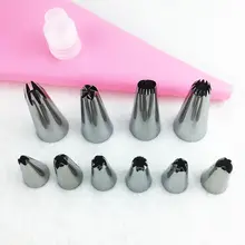 12 шт./компл. силиконовые глазурные трубочки Крем кондитерский мешок+ 10 большой маленький набор сопла из нержавеющей стали DIY насадки для украшения выпечки Набор