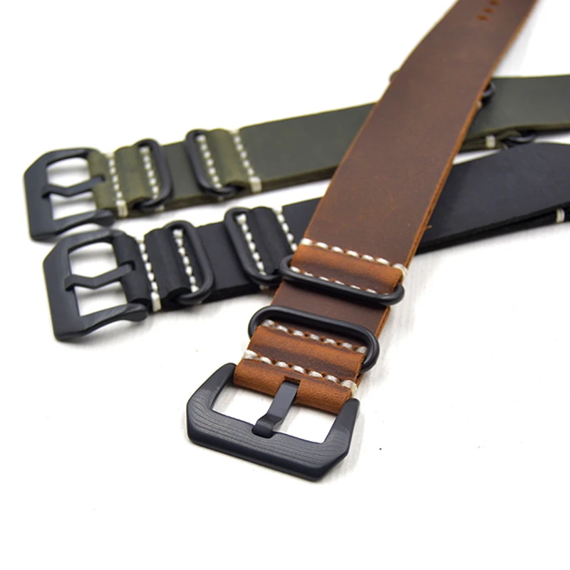 

High quality 26MM 24mm 20MM 22MM Nato strap genuine leather dark coffee color Watch band NATO straps zulu strap watch strap+tool