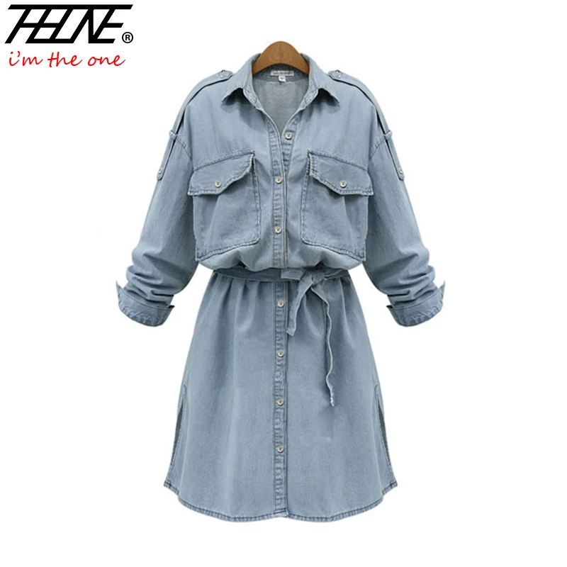 I M THEONE Brand Plus  Size  Denim  Dress  Women Tunic  Belt 